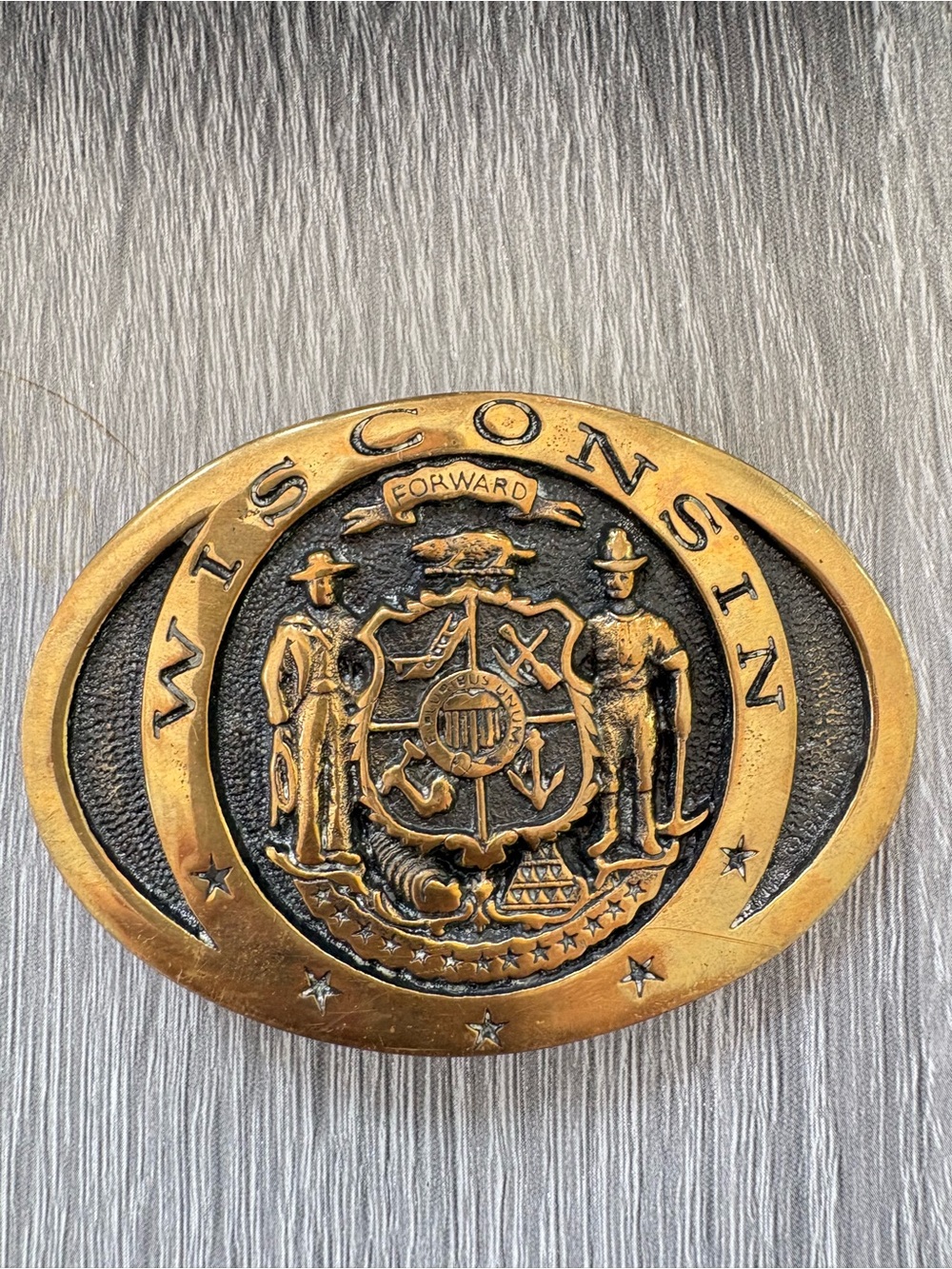 Wisconsin State Seal Brass Belt Buckle